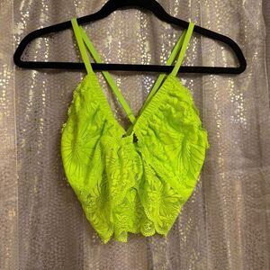 Aerie Neon Lime Green Lace Crossover Racerback Bralette Large NWOT